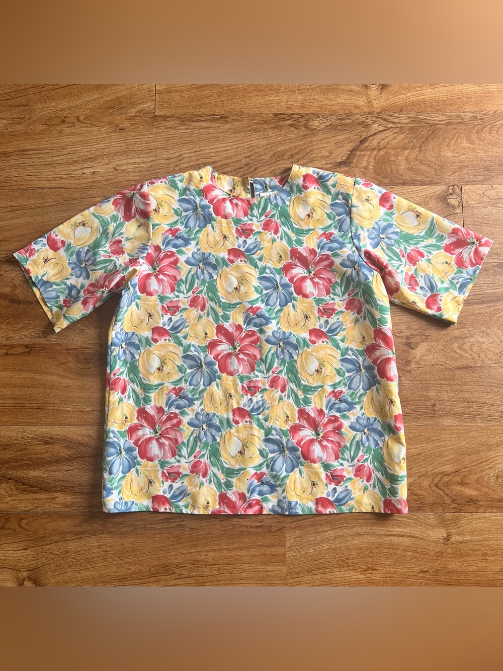 Vintage 80s Yves St Clair Womens Top Colorful Floral Print Shoulder Pads Medium